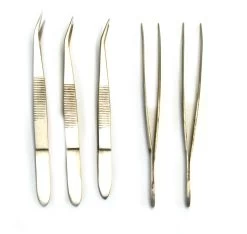 5PK Forceps/Tweezers, 4.25" - Curved - Steel