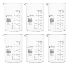 6PK Beakers, 400ml - ASTM - Low Form - Graduated - Borosilicate Glass