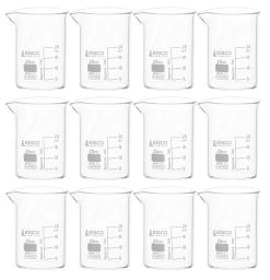 12PK Beakers, 25ml - Low Form - 5ml Graduations - Borosilicate Glass