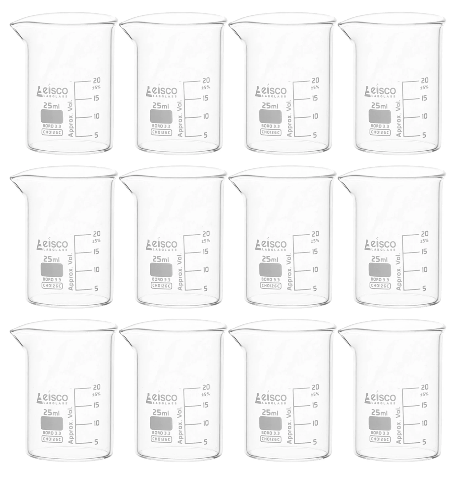 12PK Beakers, 25ml - Low Form - 5ml Graduations - Borosilicate Glass 1 12PK Beakers, 25ml - Low Form - 5ml Graduations - Borosilicate Glass