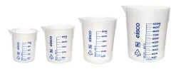4 Piece Beaker Set, Polypropylene - 100ml, 250ml, 600ml & 1000ml - Screen Printed Graduations - With Spout
