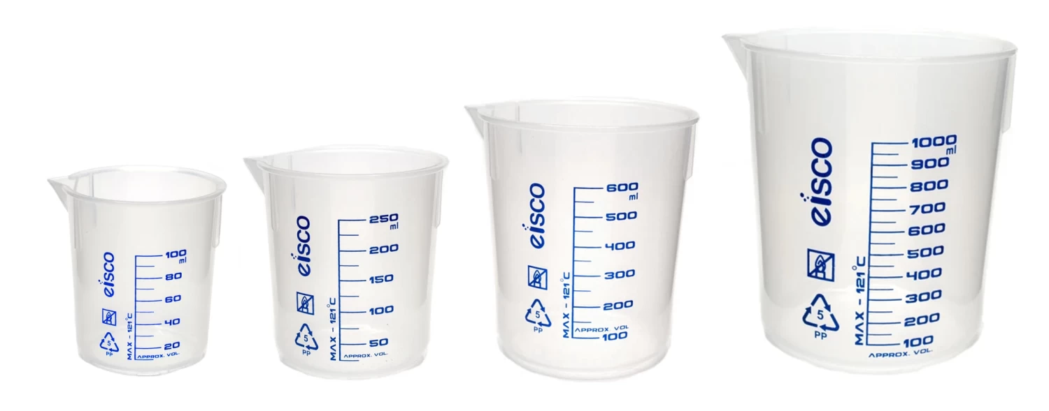 4 Piece Beaker Set, Polypropylene - 100ml, 250ml, 600ml & 1000ml - Screen Printed Graduations - With Spout 1 4 Piece Beaker Set, Polypropylene - 100ml, 250ml, 600ml & 1000ml - Screen Printed Graduations - With Spout