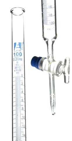 Burette, 100mL - Class B - With Stopcock - Blue Graduations - Borosilicate Glass