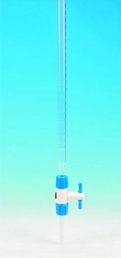 Burette, 10mL - Class A - With Modular, PTFE Stopcock - Blue Graduations - Borosilicate Glass