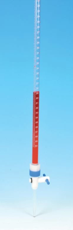 Burette, 50mL - Class A - With Teflon Stopcock - White Graduations - Borosilicate Glass