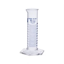 Graduated Cylinder, 25mL - Class B - Squat Form - Hexagonal Base - Blue Graduations - Borosilicate Glass
