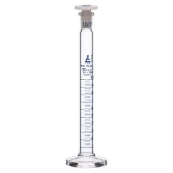 Graduated Cylinder, 10mL - Class B - 10/19 Polypropylene Stopper - Round Base - Blue Graduations - Borosilicate Glass