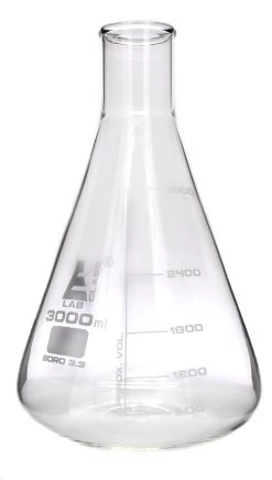 Conical Flask, 3000ml, Narrow Neck, Borosilicate Glass -