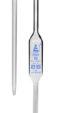 Volumetric Pipette, 25mL - Class B - Blue Color Coded - Blue Graduation - Borosilicate Glass