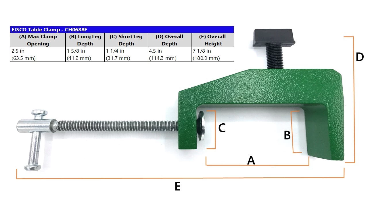 EISCO Table Clamp For Rod - Up To 2.5" Table (65mm) Thick 2 EISCO Table Clamp For Rod - Up To 2.5" Table (65mm) Thick - Image 2