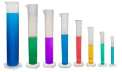 8 Piece Graduated Cylinder Set - Class B - Polypropylene - 10ml, 25ml, 50ml, 100ml, 250ml, 500ml, 1000ml, 2000ml - Raised Graduations - Hexagonal Base