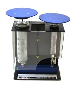 Hydraulic Press With Borosilicate Glass Cylinders.