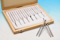 Scientific Steel Tuning Forks, Set Of 8 (Scientific Pitch, C4 = 256Hz) With Wooden Case - Designed For Physics Experiments