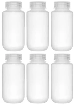 6PK Reagent Bottles, 250ml - Wide Neck With Screw Cap - Polypropylene