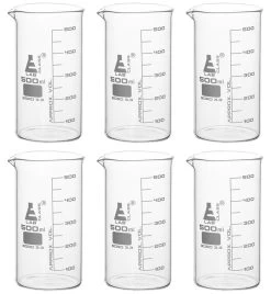 6PK Beakers, 500ml - Tall Form - Graduated - Borosilicate Glass
