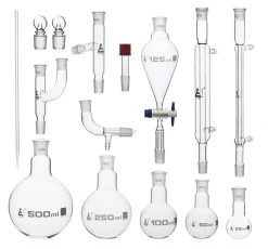 Distillation Kit - Organic Chemistry Set With Size 19/22 Interchangeable Joints - 15 Pieces With Hard Storage Briefcase - Borosilicate Glass - Eisco Labs