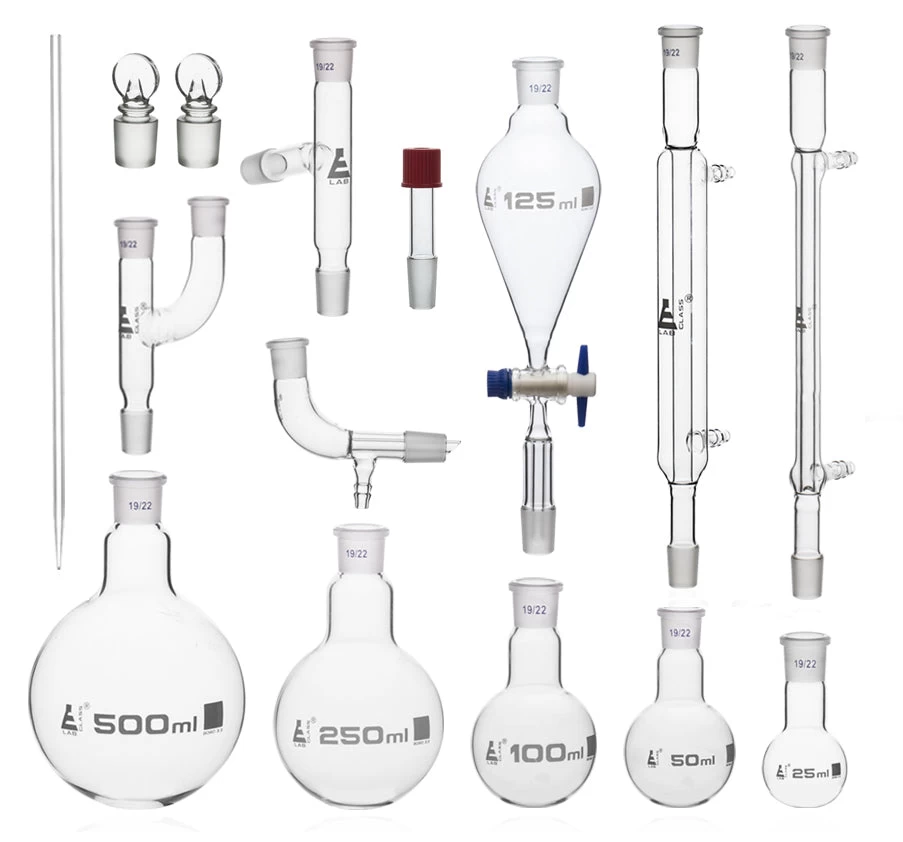 Distillation Kit - Organic Chemistry Set With Size 19/22 Interchangeable Joints - 15 Pieces With Hard Storage Briefcase - Borosilicate Glass - Eisco Labs 1 Distillation Kit - Organic Chemistry Set With Size 19/22 Interchangeable Joints - 15 Pieces With Hard Storage Briefcase - Borosilicate Glass - Eisco Labs
