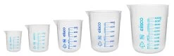 5 Piece Beaker Set, Polypropylene - 50ml, 100ml, 250ml, 600ml & 1000ml - Screen Printed Graduations - With Spout