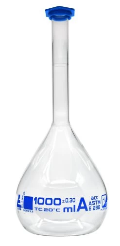 Volumetric Flask, 1000ml - ASTM, Class A - Includes Snap Cap - Borosilicate Glass