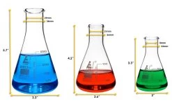 Premium Erlenmeyer Flask Set - 50ml, 100ml & 250ml - Narrow Neck, White Graduations - Superior Durability & Chemical Resistance - Borosilicate 3.3 Glass - 9 Premium Erlenmeyer Flask Set - 50ml, 100ml & 250ml - Narrow Neck, White Graduations - Superior Durability & Chemical Resistance - Borosilicate 3.3 Glass - -Laboratory Instrument Store azkkrn0uskr7rd2f6wf4