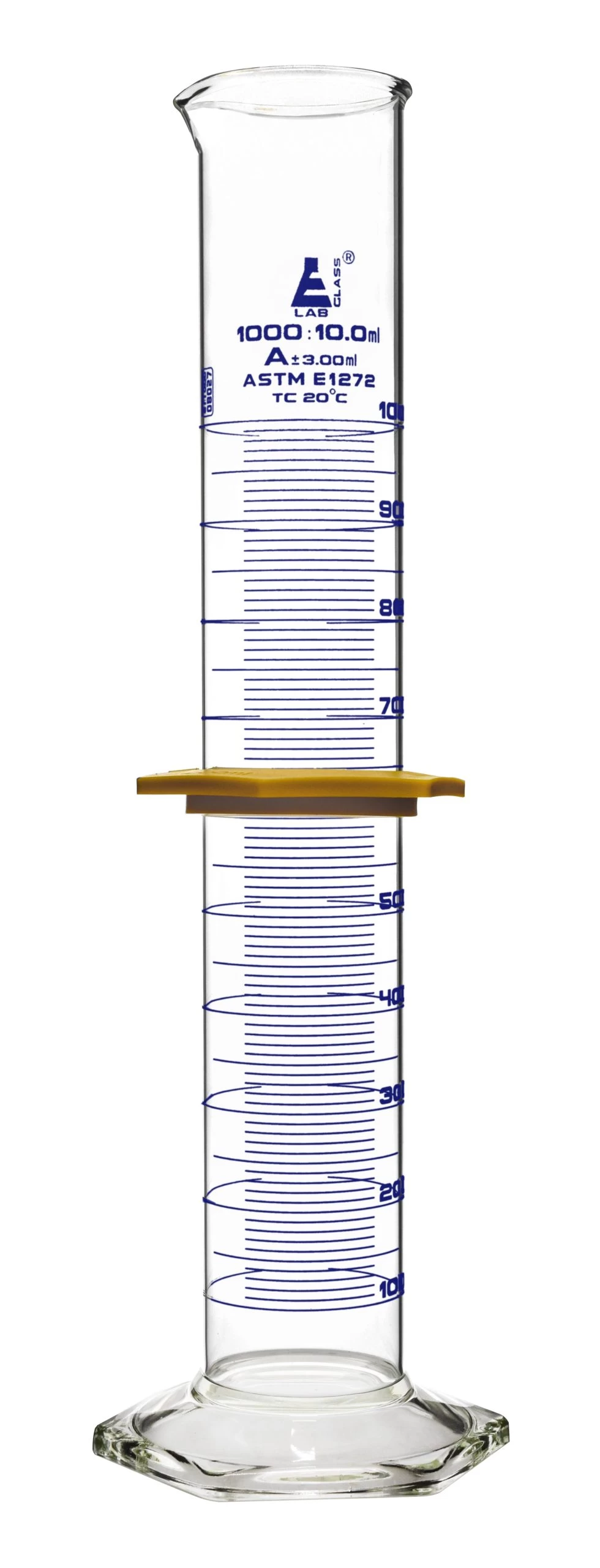 Graduated Cylinder, 1000mL - ASTM Class A - Protective Collar, Hexagonal Base - Blue Graduations - Borosilicate Glass 1 Graduated Cylinder, 1000mL - ASTM Class A - Protective Collar, Hexagonal Base - Blue Graduations - Borosilicate Glass