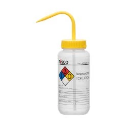Wash Bottle For Isopropanol, 500ml - Labeled With Color Coded Chemical & Safety Information (4 Colors) - Wide Mouth, Self Venting, Low Density Polyethylene -