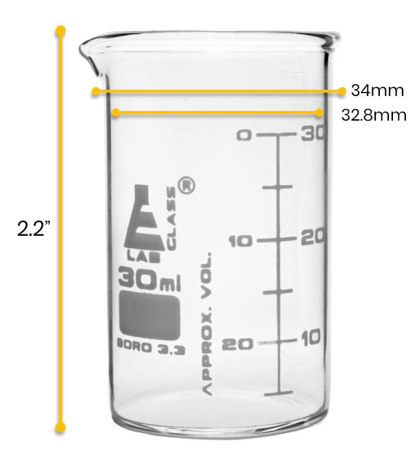 Beaker, 30ml - ASTM - Low Form - Graduated - Borosilicate Glass 2 Beaker, 30ml - ASTM - Low Form - Graduated - Borosilicate Glass - Image 2