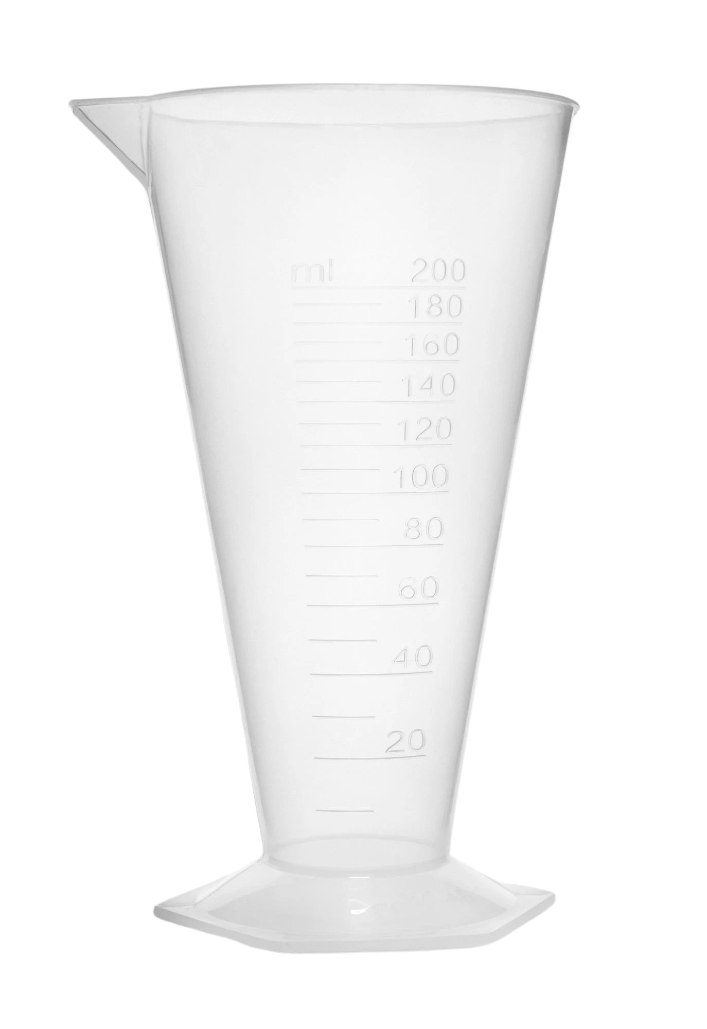 12PK Conical Measures, 200ml - Polypropylene - Raised Graduations - Hexagonal Base 2 12PK Conical Measures, 200ml - Polypropylene - Raised Graduations - Hexagonal Base - Image 2