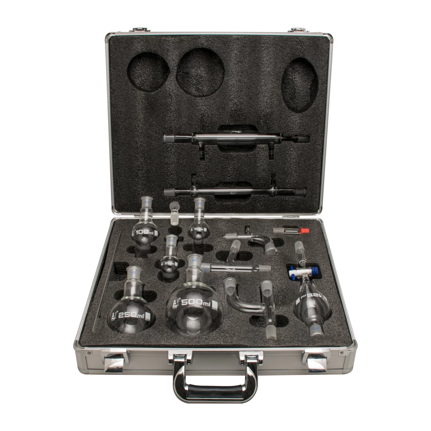 Distillation Kit - Organic Chemistry Set With Size 19/22 Interchangeable Joints - 15 Pieces With Hard Storage Briefcase - Borosilicate Glass - Eisco Labs 3 Distillation Kit - Organic Chemistry Set With Size 19/22 Interchangeable Joints - 15 Pieces With Hard Storage Briefcase - Borosilicate Glass - Eisco Labs - Image 3