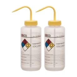 2PK Wash Bottle For Isopropanol, 1000ml - Labeled With Color Coded Chemical & Safety Information (4 Colors) - Wide Mouth, Self Venting, Low Density Polyethylene -