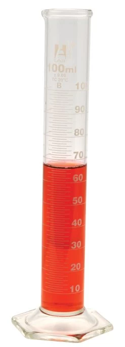 2PK Graduated Cylinders, 250mL - Class B - Hexagonal Base - White Graduations - Borosilicate Glass