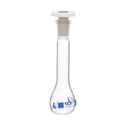Volumetric Flask, 10ml - Class B - 10/19 Polyethylene Stopper, Borosilicate Glass - Blue Graduation, Tolerance ±0.050