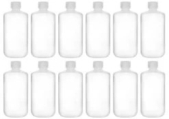 12PK Reagent Bottles, 250ml - Narrow Neck With Screw Cap - Polypropylene