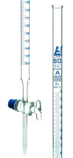 Burette, 50mL - Class A - With Stopcock - White Graduations - Borosilicate Glass