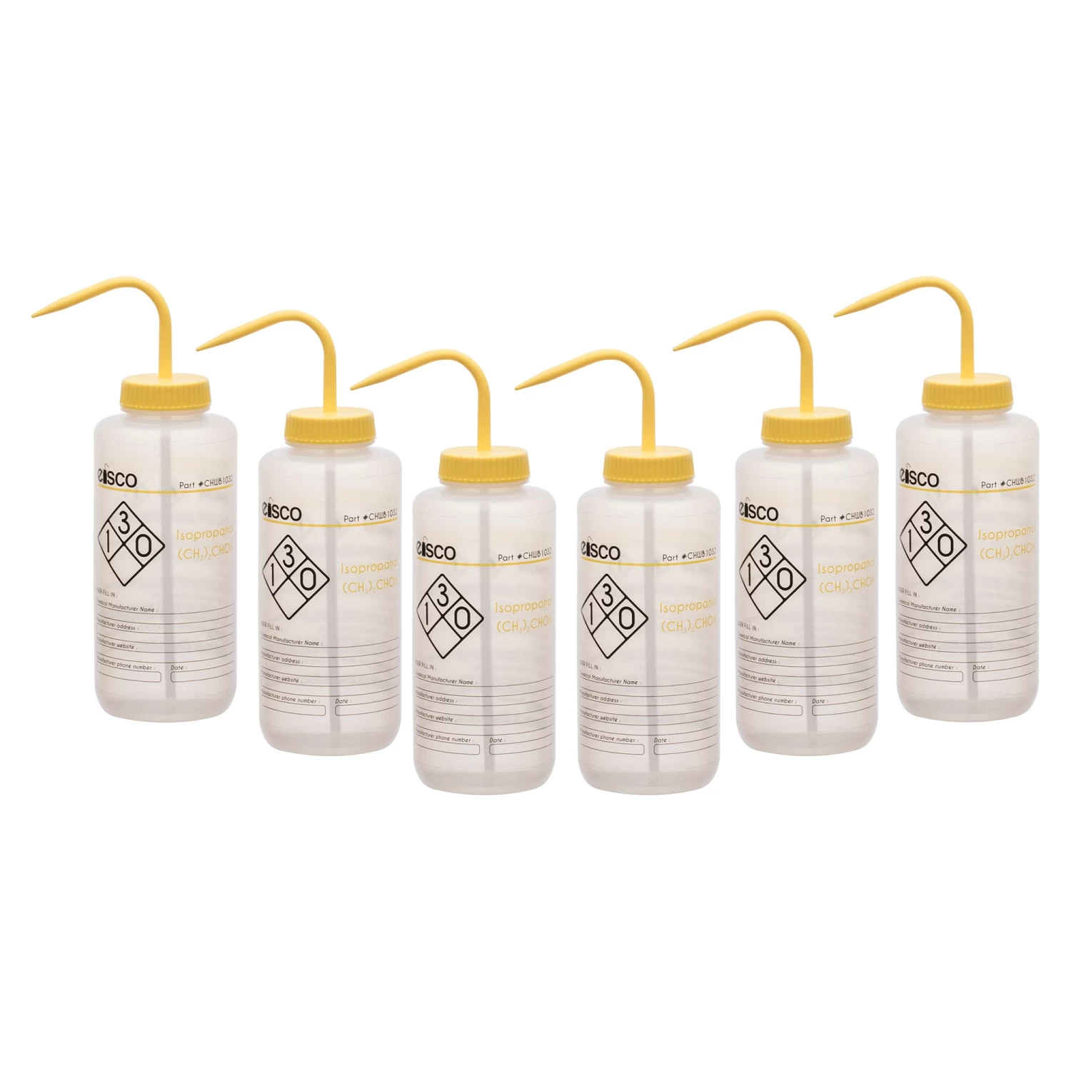 6PK Wash Bottle For Isopropanol, 1000ml - Labeled With Color Coded Chemical & Safety Information (2 Color)- Wide Mouth, Self Venting, Low Density Polyethylene - 1 6PK Wash Bottle For Isopropanol, 1000ml - Labeled With Color Coded Chemical & Safety Information (2 Color)- Wide Mouth, Self Venting, Low Density Polyethylene -