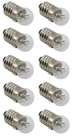 10PK Flash Lamp Bulbs, Round - 4.5V With M.E.S. Cap -
