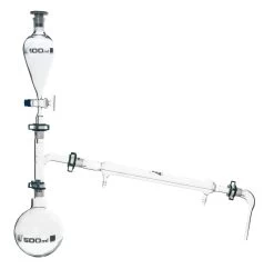Distilling Glassware Apparatus - 500mL Flask, 300mm Condenser, Still Head, 100mL Separatory Funnel, Adapter - 19/26 Joints