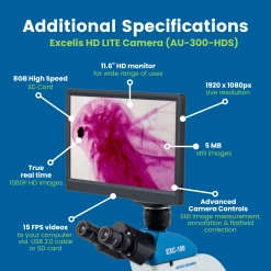Digital Microscope With Camera & 11.6" LCD Monitor, EXC-103-HDS - Trinocular Head, 40-1000X Magnification, Cordless LED Illumination - 1080p Resolution - 5 MP Image & 15 FPS Video Capture - HDMI/USB 2.0 Outputs -Laboratory Instrument Store dkkgzak3nfkog9oyum4j