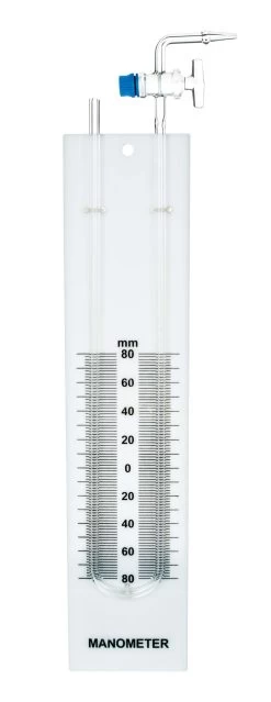 Glass Manometer, U-Tube - Built In Stopcock, Mounted On Back Plate With Printed Scale, 80-0-80 Scale With 2mm Subdivisions -