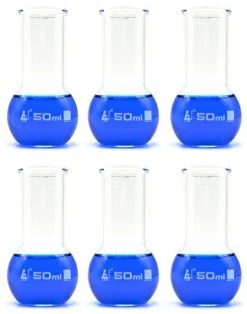 50ml Boiling Flask (Pack Of 6), Florence, Flat Bottom Borosilicate, Wide Neck With Beaded Rim -