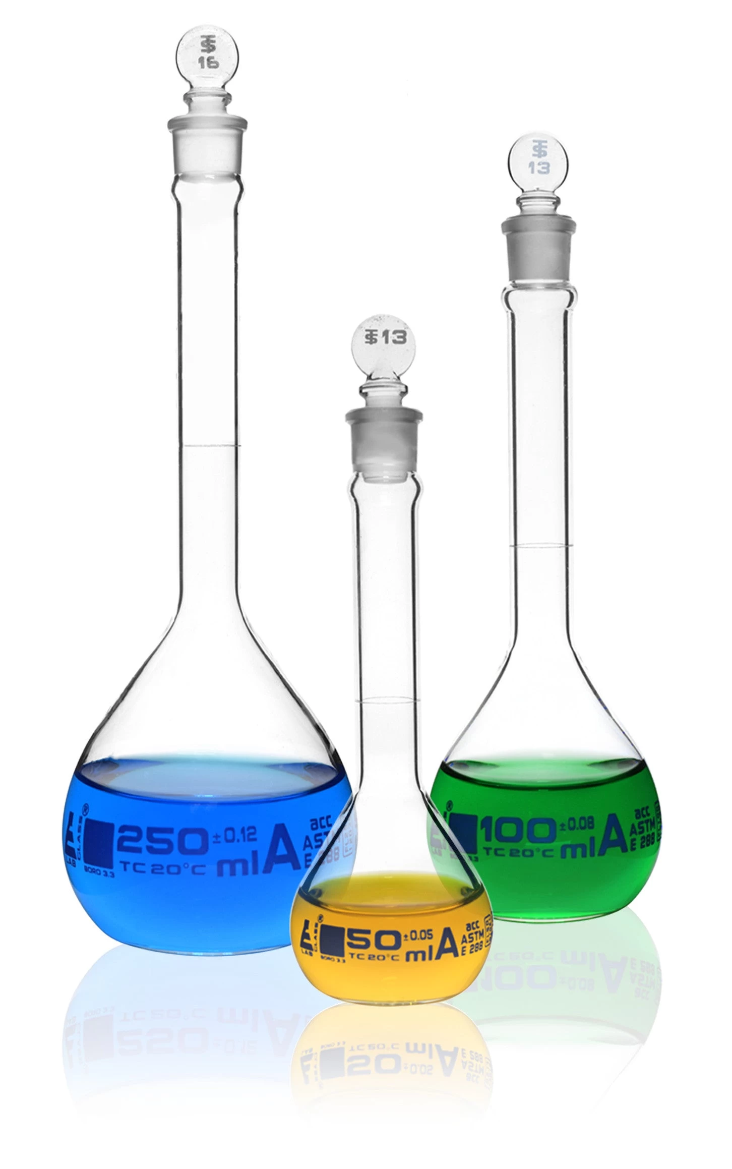 Premium Volumetric Flask Set - 50ml, 100ml & 250ml - Class A, ASTM E288 - Superior Durability & Chemical Resistance - Glass Penny Stoppers - Borosilicate 3.3 Glass - 3 Premium Volumetric Flask Set - 50ml, 100ml & 250ml - Class A, ASTM E288 - Superior Durability & Chemical Resistance - Glass Penny Stoppers - Borosilicate 3.3 Glass - - Image 3