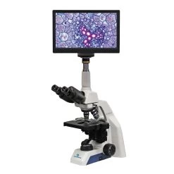 Digital Microscope With Camera & Monitor, EXC-123-HD - Trinocular Head, 40-1000X Magnification - 1080p HD Resolution - 5 MP Image & 15 FPS Video Capture - HDMI/USB 2.0 Outputs
