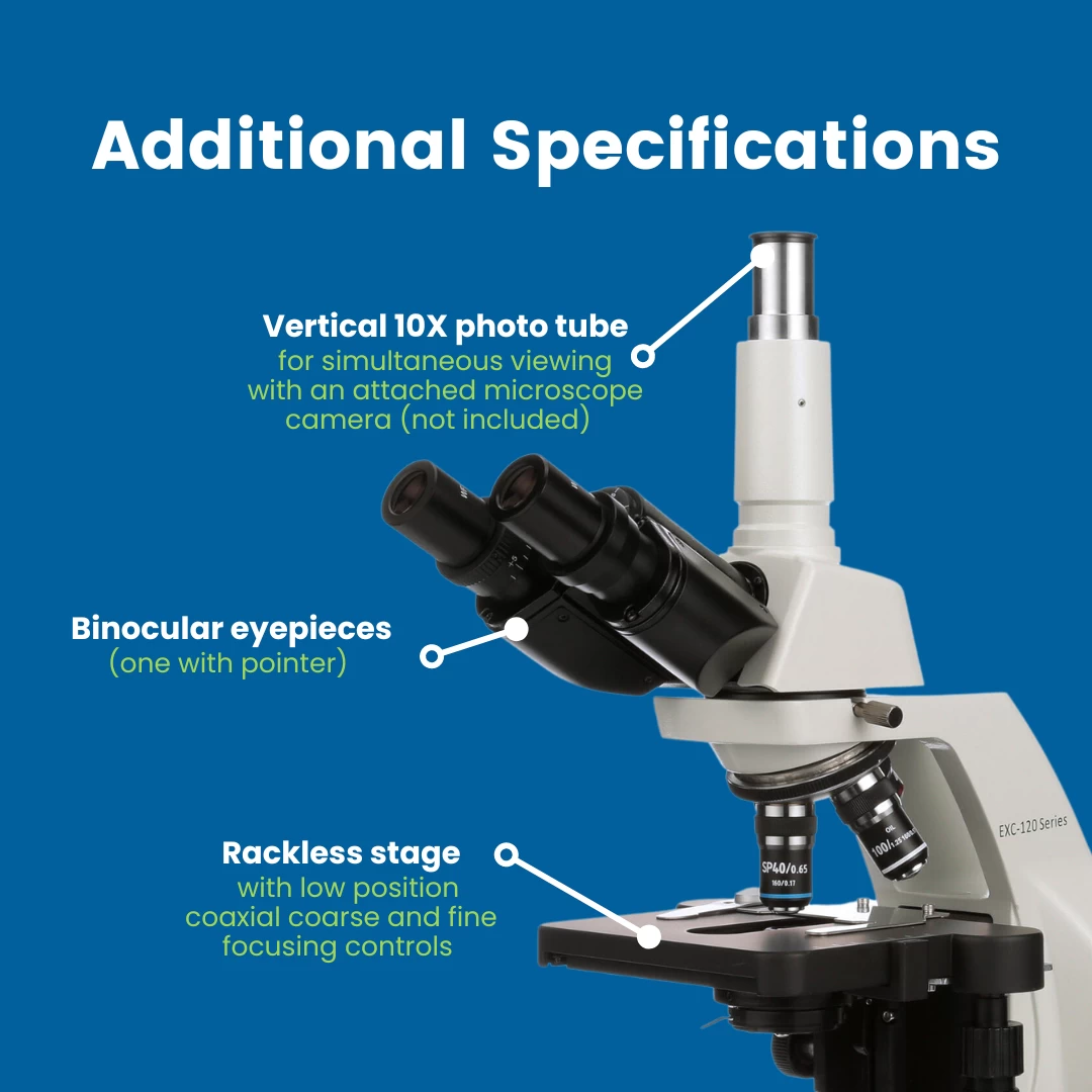 Microscope EXC-123 - Trinocular Head, 40-1000X Magnification, Achromat Objectives, Mechanical Stage, Iris Diaphragm 3 Microscope EXC-123 - Trinocular Head, 40-1000X Magnification, Achromat Objectives, Mechanical Stage, Iris Diaphragm - Image 3