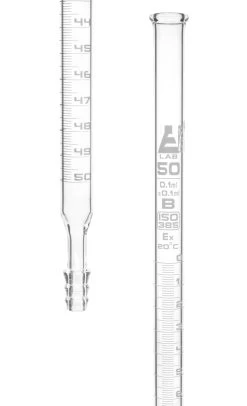 Burette, 50mL - Class B - No Stopcock - Ribbed Outlet - White Graduations - Borosilicate Glass