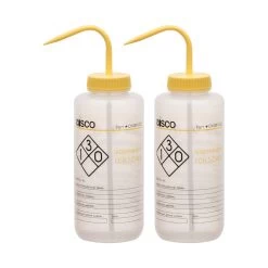 2PK Wash Bottle For Isopropanol, 1000ml - Labeled With Color Coded Chemical & Safety Information (2 Color)- Wide Mouth, Self Venting, Low Density Polyethylene -
