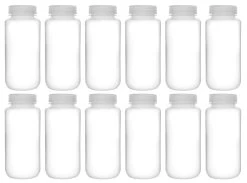 12PK Reagent Bottles, 500ml - Wide Neck With Screw Cap - Polypropylene