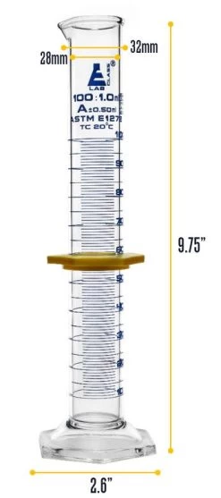 Graduated Cylinder, 100mL - ASTM Class A - Protective Collar, Hexagonal Base - Blue Graduations - Borosilicate Glass -Laboratory Instrument Store ekhtiuxrheubfbf5p0zz