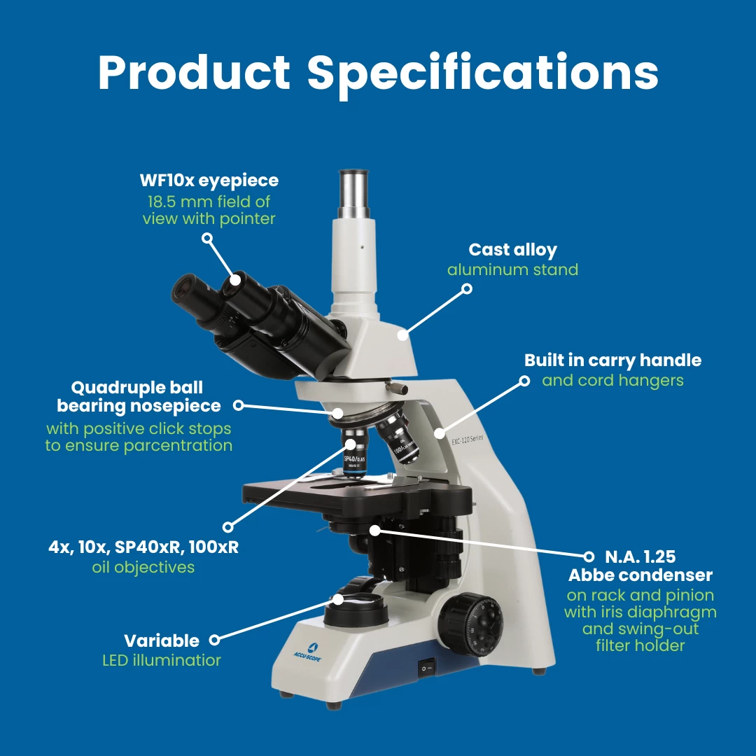 Microscope EXC-123 - Trinocular Head, 40-1000X Magnification, Achromat Objectives, Mechanical Stage, Iris Diaphragm 2 Microscope EXC-123 - Trinocular Head, 40-1000X Magnification, Achromat Objectives, Mechanical Stage, Iris Diaphragm - Image 2