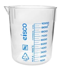 Beaker, 1000ml - TPX Plastic - Screen Printed Graduations - With Spout