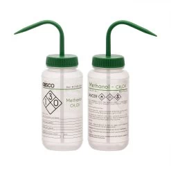 Wash Bottle For Methanol, 500ml - Labeled With Color Coded Chemical & Safety Information (2 Color)- Wide Mouth, Self Venting, Polypropylene - Performance Plastics By -Laboratory Instrument Store fe2l40blh6xh9mrtvaqd